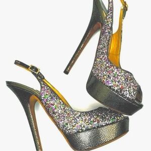 Jimmy Choo Clue Multicolor Glitter Slingback Platform Open Sandals